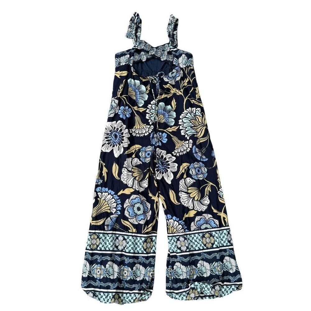 Free People Navy Blue Floral Wide-Leg Jumpsuit Bali small - Picture 5 of 9